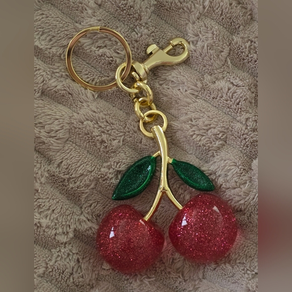Accessories - Cherry Sparkle Bag Charm/ Keychain with Gold Accents. NWOT